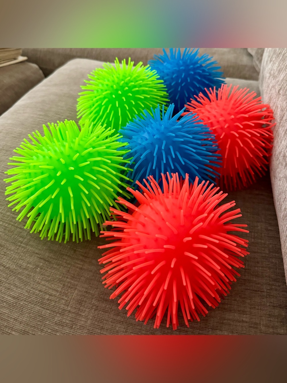 Novelty Spiky Sensory Ball - Bright Blue, Green, and Pink - A Set of 6